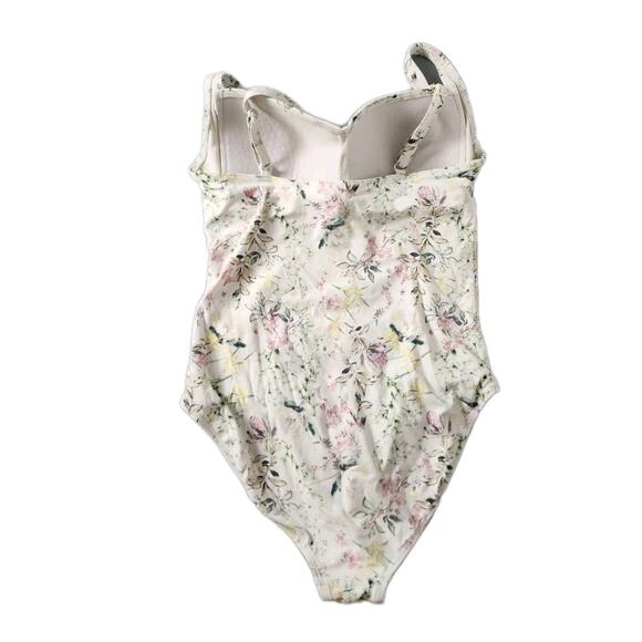 Niptuck Swim Swimsuit Size 8 White Floral One Piece Bathing Suit Ruched - Picture 2 of 6